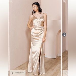 REVELRY | Rory Satin Dress | Gold Champagne | Size 4